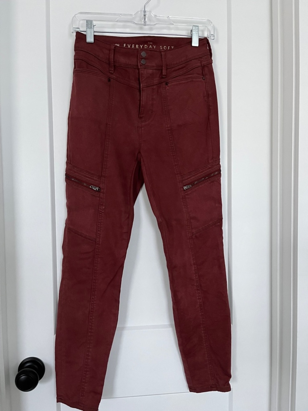White House Black Market Burgundy Moto Skinny Leggings